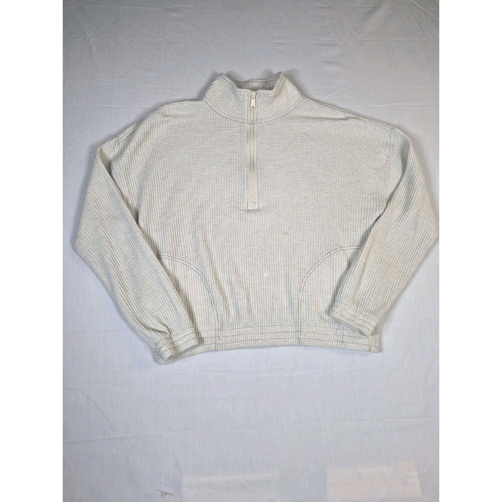 Aerie Waffle Knit Quarter Zip Pullover Womens Size Small Cream 1/4 Zip Thermal